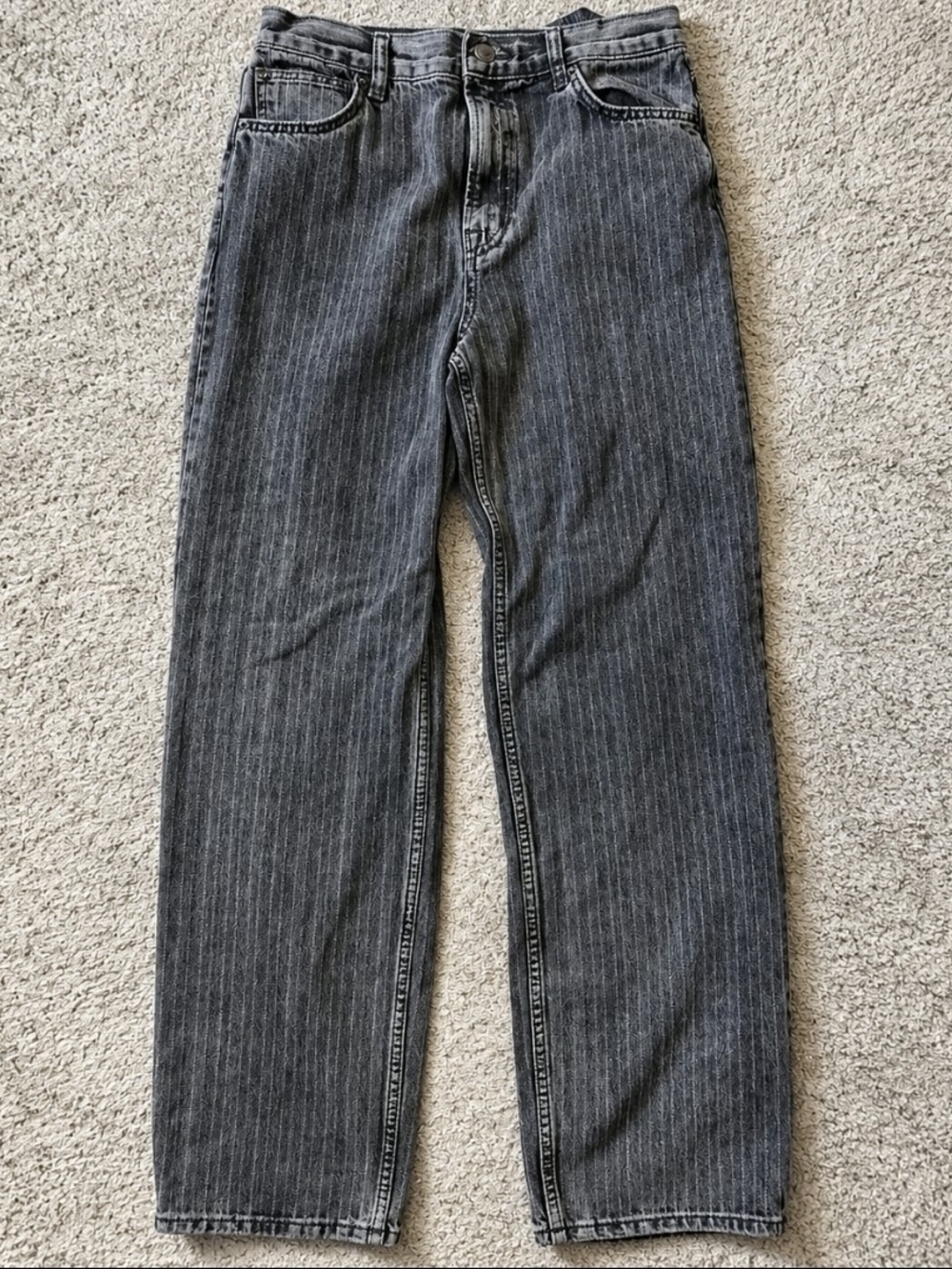 Zara Womens Size 4 Pinstripe Straight Leg Jeans Charcoal Gray Black Denim